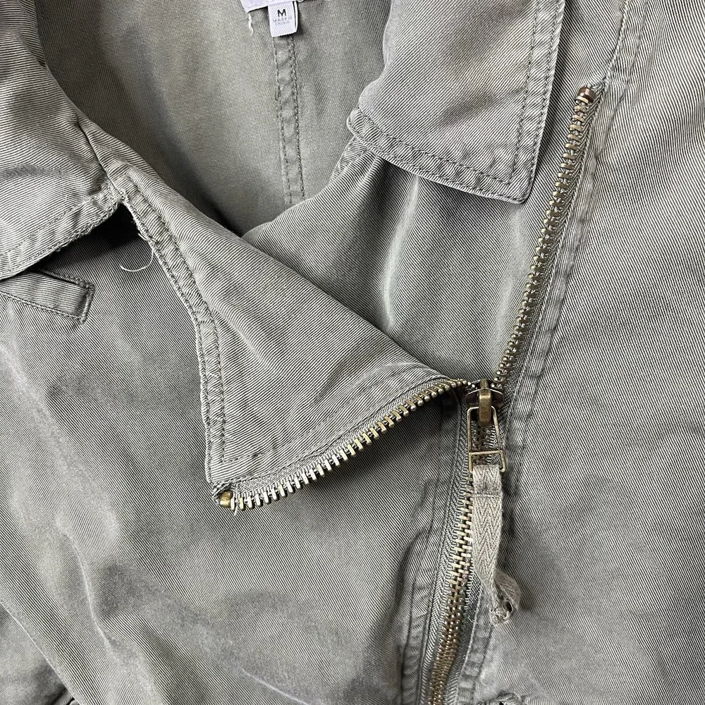 Kensie Jeans Army Green Moto Utility Style Short‎ Jacket Asymmetrical Zip Sz Med